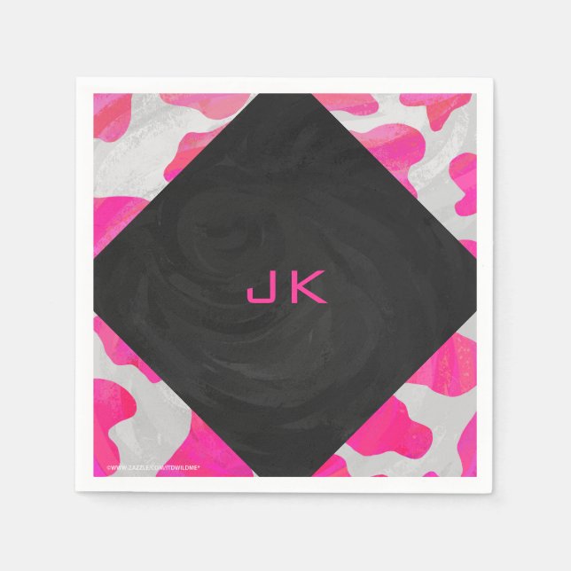 Monogram Cow Hot Pink and White Print Napkin (Front)