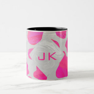Monogram Cow Hot Pink and White Print Two-Tone Coffee Mug