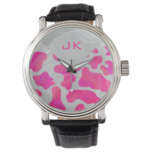 Monogram Cow Hot Pink and White Print Watch