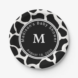 Monogram Cow Print  Baby Shower Paper Plate