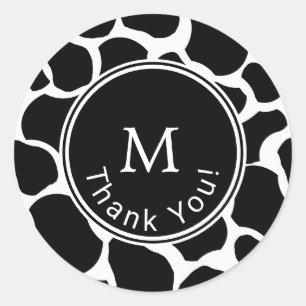 Monogram Cow Print Thank You Classic Round Sticker