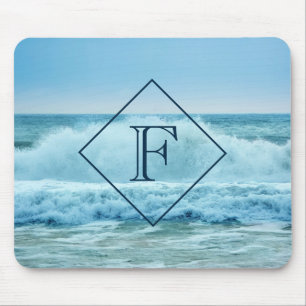Monogram Crashing Waves Blue Ocean Beach Photo Mouse Mat
