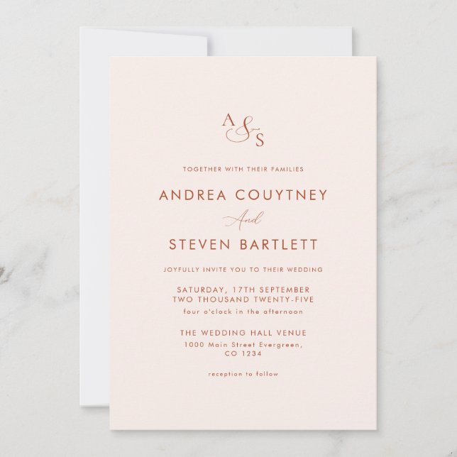 Monogram Cream and Terracotta Fall Wedding Invitation (Front)
