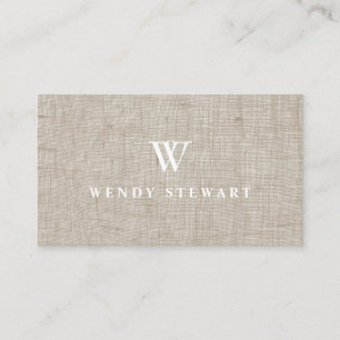Monogram Cream Linen Fabric Texture Simple Modern Business Card