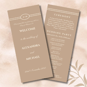 Monogram Cream Taupe Christian Wedding Program Programme