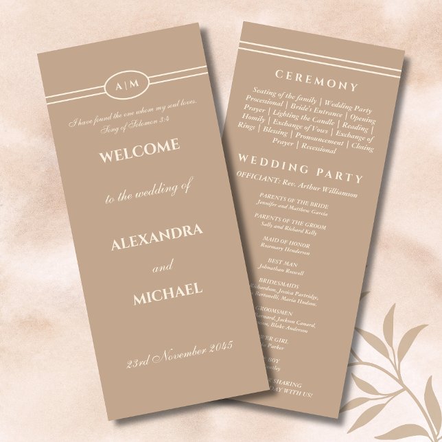 Monogram Cream Taupe Christian Wedding Program Programme (Creator Uploaded)