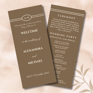 Monogram Cream Taupe Christian Wedding Program Programme
