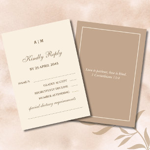 Monogram Cream Taupe Christian Wedding RSVP Card