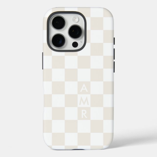 Monogram Cream White Chequered Pattern Case-Mate iPhone Case (Back)