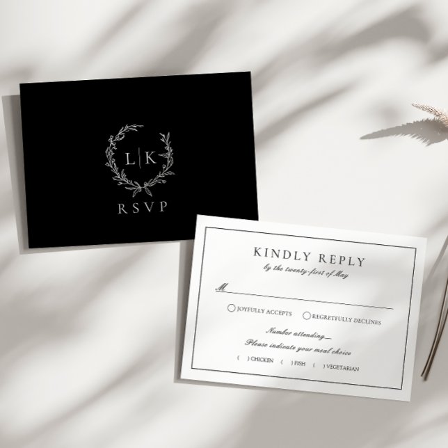 Monogram Crest Black White RSVP Wedding Enclosure (Creator Uploaded)