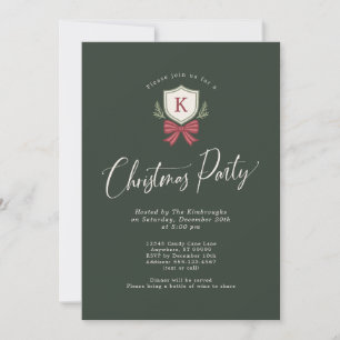 Monogram Crest Bow Christmas Party Invitations