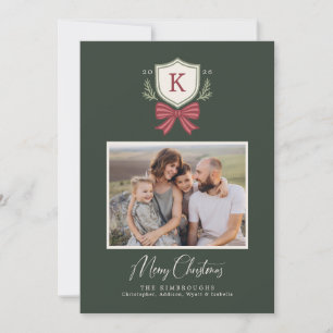 Monogram Crest Bow Photo Christmas Card