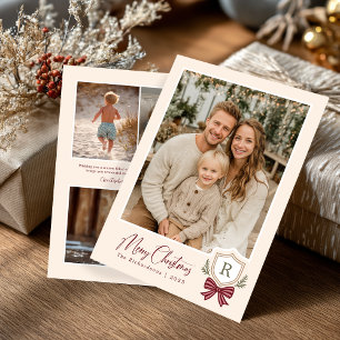 Monogram Crest Bow Photo Christmas Card