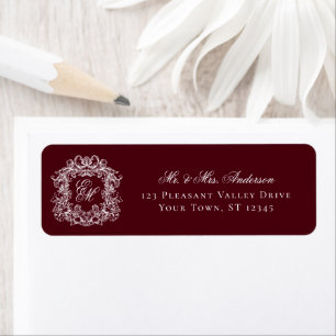 Monogram Crest Burgundy Wedding Return Address