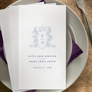 Monogram crest crown white silver purple wedding  napkin