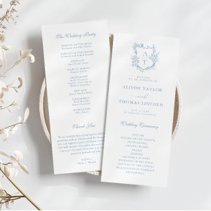 Monogram Crest Dusty Blue Wedding Program Card