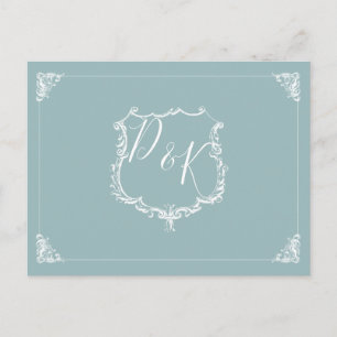 Monogram Crest Dusty blue Wedding rsvp Postcard