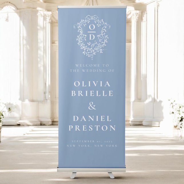 Monogram Crest Dusty Blue Wedding Welcome Sign (Creator Uploaded)