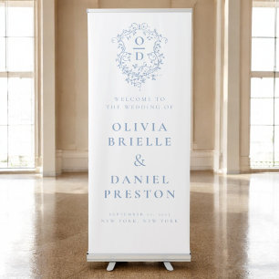 Monogram Crest Dusty Blue Wedding Welcome Sign