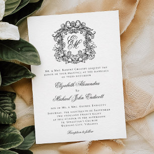 Monogram Crest Elegant Formal Wedding Invitation