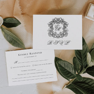 Monogram Crest Elegant Wedding Dietary Options RSVP Card