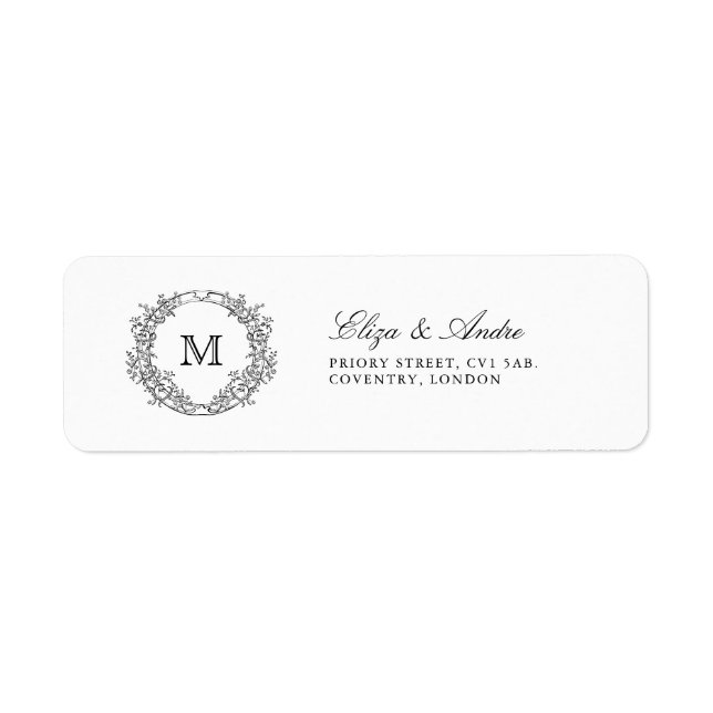 Monogram Crest Elegant Wedding Return Address  (Front)