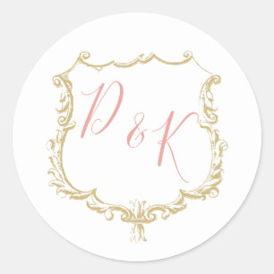 Monogram Crest Gold Blush Wedding Classic Round Sticker