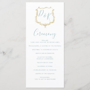 Monogram Crest Gold Dusty blue Wedding programs Programme