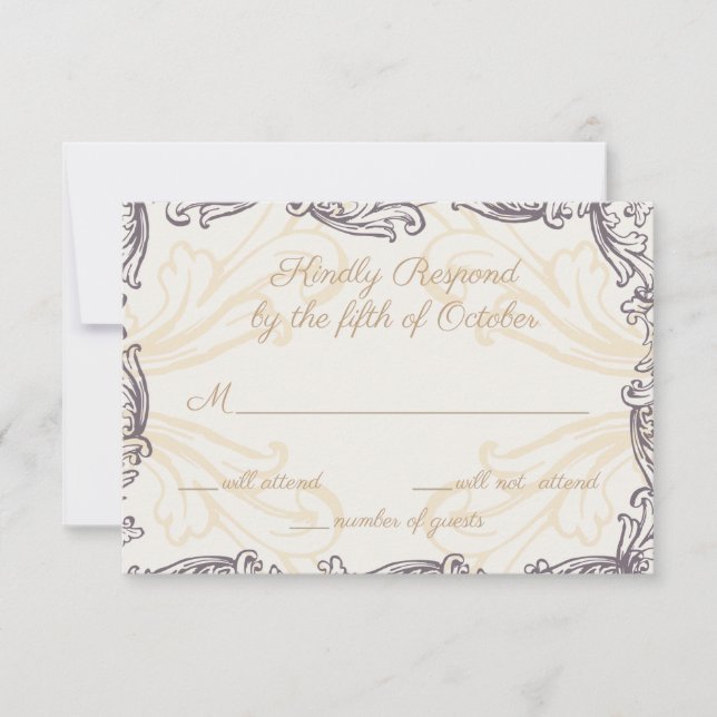 Monogram Crest Gold Purple Vintage Wedding rsvp (Front)