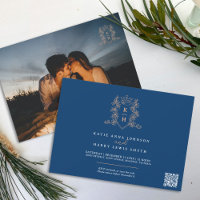 Monogram crest heart crown blue rose gold wedding 