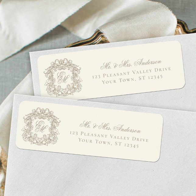 Monogram Crest Ivory Wedding Return Address (Creator Uploaded)