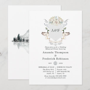 Monogram Crest Lakeside Wedding Rehearsal Dinner Invitation