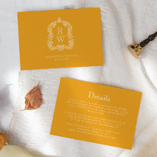 Monogram Crest Marigold Yellow Wedding Details Enclosure Card