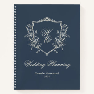 Monogram Crest navy blue Wedding planner Notebook