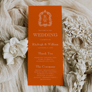 Monogram Crest Persimmon Orange Wedding Programme