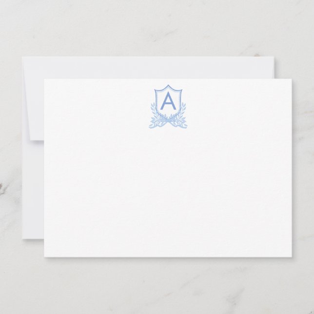 Monogram Crest Personalised Flat Note Card (Front)