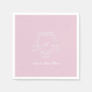 Monogram Crest Pink Baby Shower Paper Napkin
