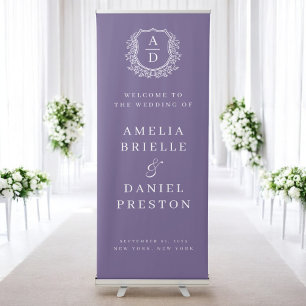 Monogram Crest Purple Wedding Welcome Sign