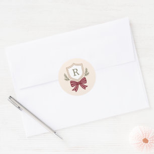 Monogram Crest Red Bow Christmas Envelope Seals