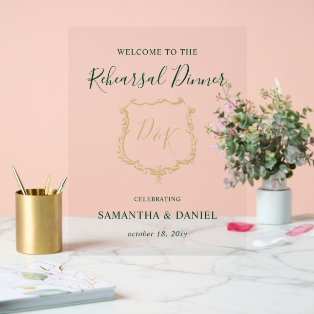 Monogram Crest Rehearsal Dinner Welcome Sign (Wedding)