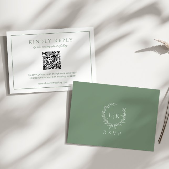 Monogram Crest Sage Green RSVP Wedding Enclosure Card (Creator Uploaded)