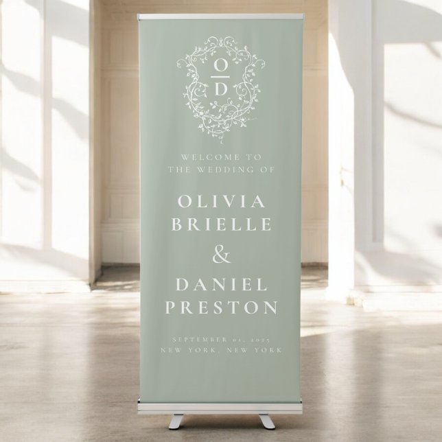 Monogram Crest Sage Green Wedding Welcome Sign (Creator Uploaded)