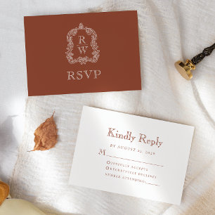 Monogram Crest Terracotta Wedding RSVP Card