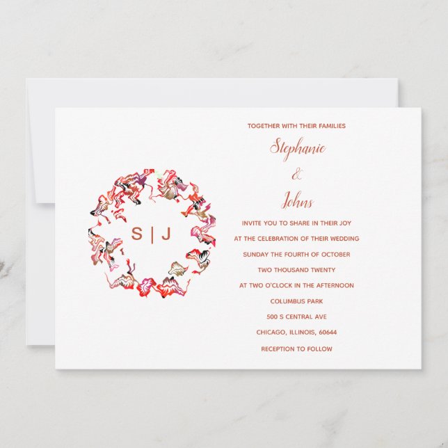 Monogram Crest Terracotta White Simple Wedding Invitation (Front)