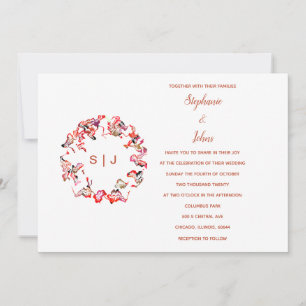 Monogram Crest Terracotta White Simple Wedding Invitation
