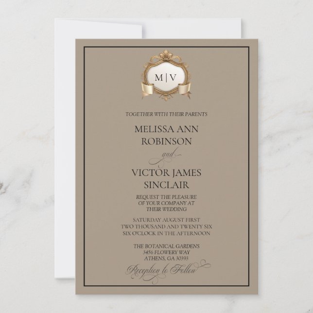 Monogram Crest Wedding Invitation (Front)