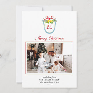 Monogram crest with Lemons Christmas Photo Holiday Card