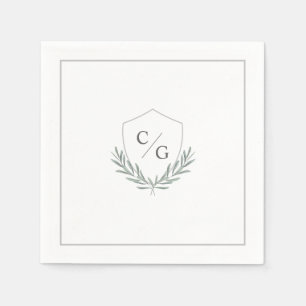 Monogram Crest with Olive Branches Wedding Napkin