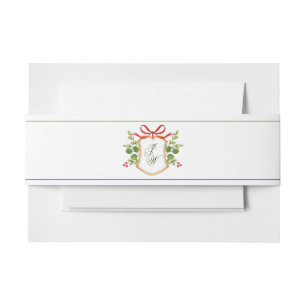 Monogram Crest with winter greenery Wedding Invitation Belly Band