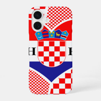 Monogram Croatia Flag Heart Checkers iPhone 16 Case